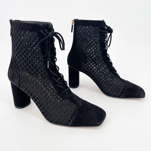 Dior Black Suede Crochet Mesh Naughtily-D Lace Up Heeled Ankle Boot size EU 38 - Picture 1 of 11